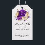 Royal Purple Violet Gold Floral Botanical Wedding Gift Tags<br><div class="desc">Elegant royal purple gold theme wedding gift tag featuring elegant bouquet of royal purple,  Indigo,  gold,  yellow  colour rose flowers buds and eucalyptus leaves. Please contact me for any help in customisation or if you need any other product with this design.</div>
