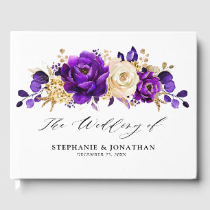 Royal Purple Violet Gold Floral Botanical Wedding Guest Book