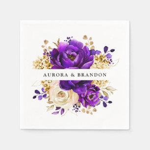 Royal Purple Violet Gold Floral Botanical Wedding Napkin