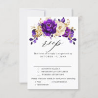 Royal Purple Violet Gold Floral Botanical Wedding