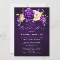 Royal Purple Violet Gold Floral  Bridal Shower Inv