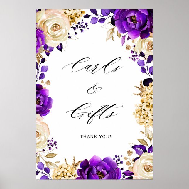 Royal Purple Violet Gold Floral Cards & Gifts Poster (Front)