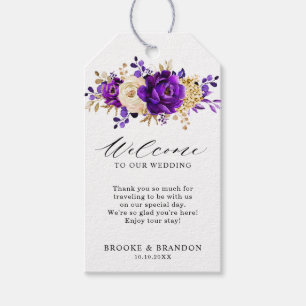 Royal Purple Violet Gold Floral Wedding Welcome Gift Tags