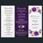 Royal Purple Violet Gold Wedding Tri-fold Program<br><div class="desc">Elegant royal purple gold theme wedding tri-fold program featuring elegant bouquet of royal purple,  Indigo,  gold,  yellow  colour rose flowers buds and eucalyptus leaves. Please contact me for any help in customisation or if you need any other product with this design.</div>