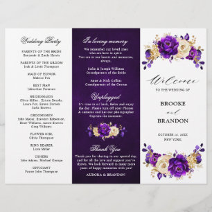 Royal Purple Violet Gold Wedding Tri-fold Program