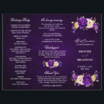 Royal Purple Violet Gold Wedding Tri Fold Program<br><div class="desc">Elegant royal purple gold theme wedding tri fold program featuring elegant bouquet of royal purple,  Indigo,  gold,  yellow  colour rose flowers buds and eucalyptus leaves. Please contact me for any help in customisation or if you need any other product with this design.</div>