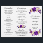 Royal Purple Violet Gold Wedding Tri Fold Program<br><div class="desc">Elegant royal purple gold theme wedding tri fold program featuring elegant bouquet of royal purple,  Indigo,  gold,  yellow  colour rose flowers buds and eucalyptus leaves. Please contact me for any help in customisation or if you need any other product with this design.</div>