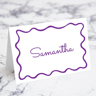 Royal Purple Wavy Border Name Place Cards