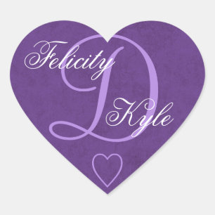 Royal Purple Wedding Monogram D or Any Initial B1 Heart Sticker