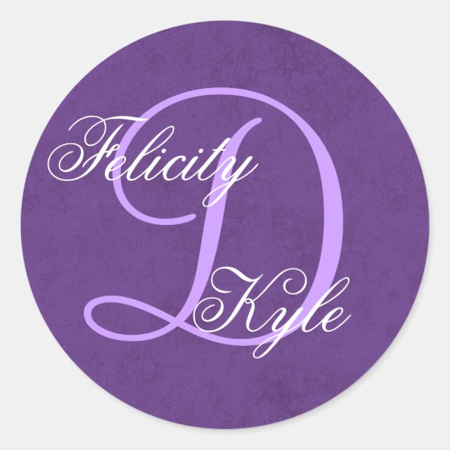 Royal Purple Wedding Monogram D or Any Initial S16 Classic Round Sticker (Front)