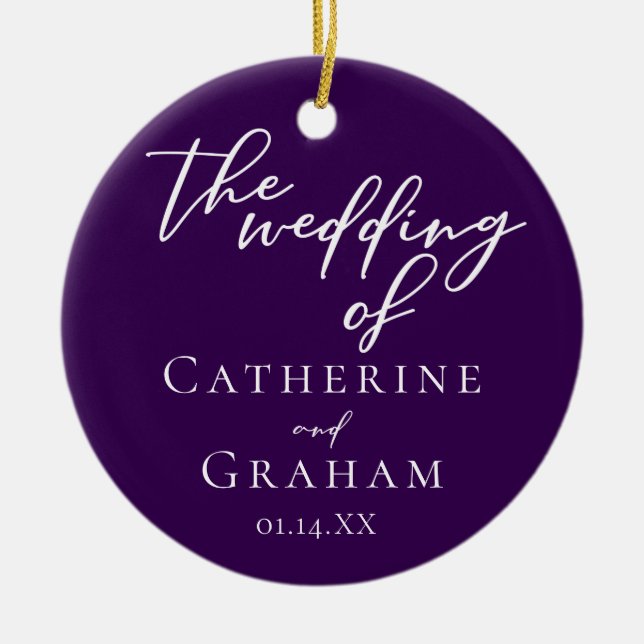 Royal Purple Wedding Personalised Photo Christmas Ceramic Ornament (Front)