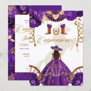 Royal Purple Western Charro 2-Sided Quinceanera In Invitation