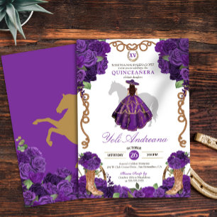 Royal Purple Western Charro Vestidos Quinceanera Invitation