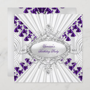 Royal Purple White Diamond Beads Birthday Party Invitation