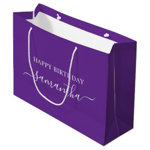 Royal Purple White Elegant Script Signature Name Large Gift Bag