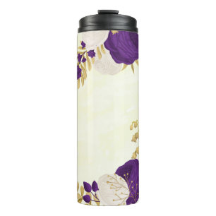 royal purple white flowers gold botanical thermal tumbler