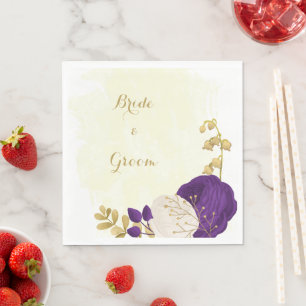 royal purple & white flowers gold napkin