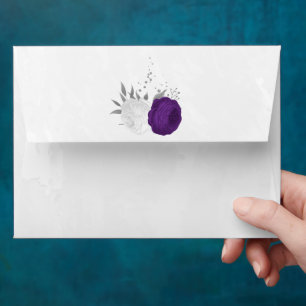 royal purple & white flowers silver wedding envelope