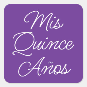 Royal Purple White Modern Script Mis Quince Anos Square Sticker