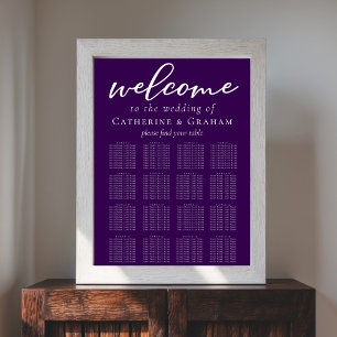 Royal Purple White Script Wedding Seating Chart