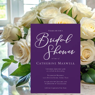 Royal Purple White Typography Bridal Shower Invitation