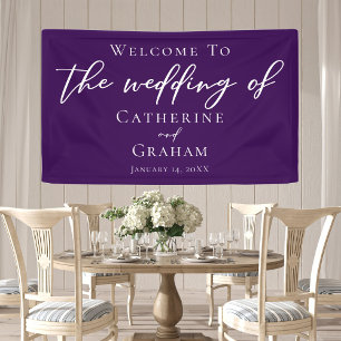 Royal Purple White Typography Evening Wedding Banner