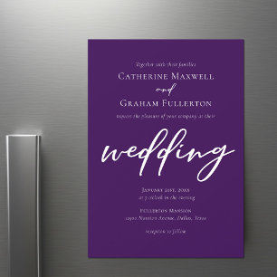 Royal Purple White Typography Evening Wedding Magnetic Invitation