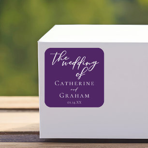 Royal Purple White Typography Evening Wedding Square Sticker
