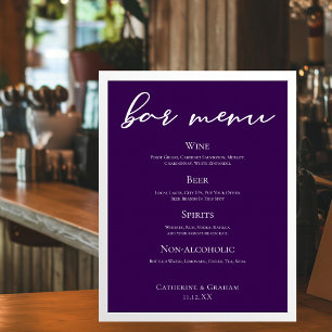 Royal Purple White Typography Wedding Bar Menu Poster