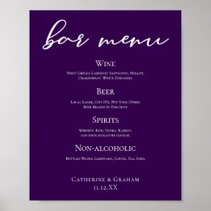 Royal Purple White Typography Wedding Bar Menu Poster