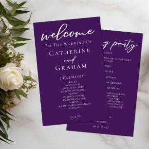 Royal Purple White Typography Wedding Program