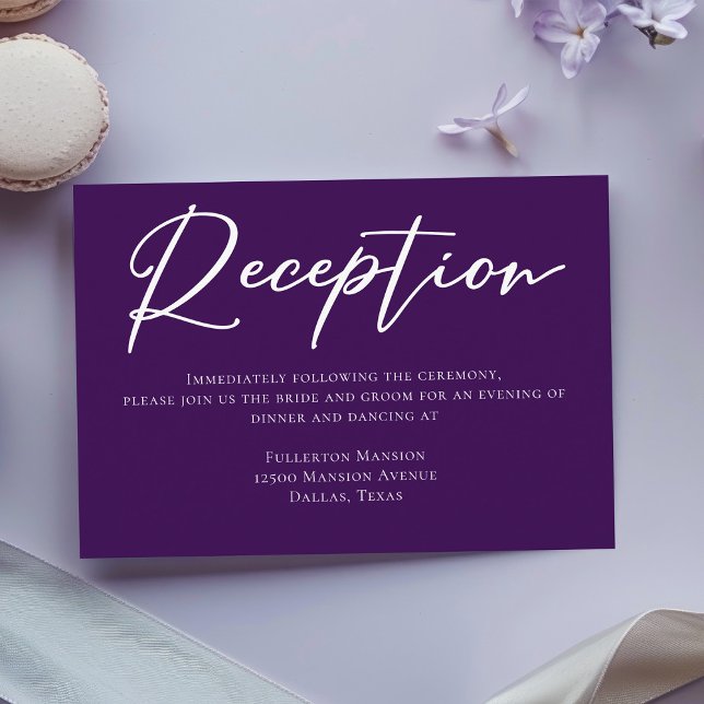 Royal Purple White Typography Wedding Reception Enclosure Card (Creator Uploaded)