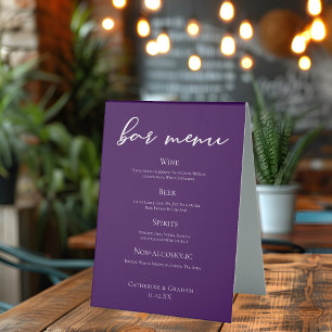 Royal Purple White Wedding Bar Menu