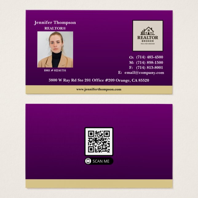 Royal Purple with Gold Accent Magnet Business Card (Front & Back)