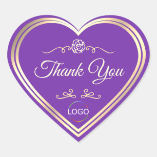 Royal Purple with Gold Frame and Logo Thank You Heart Sticker