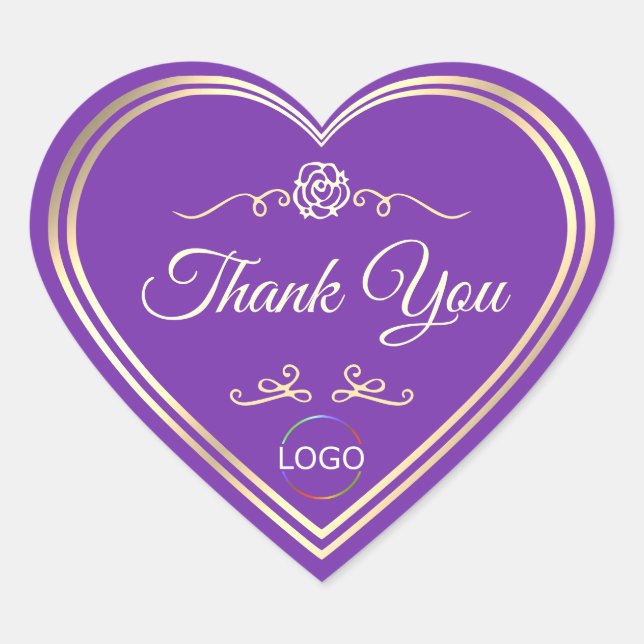 Royal Purple with Gold Frame and Logo Thank You Heart Sticker (Front)