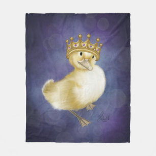 Royal Quackery: Yellow Duckling with Gold Crown Fleece Blanket