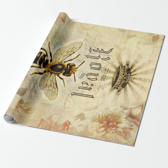 Royal Queen Bee Ephemera Decoupage Wrapping Paper (Unrolled)