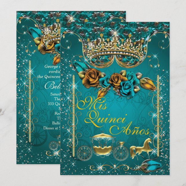 Royal Quinceañera and Sweet 16 Party Invitations (Front/Back)