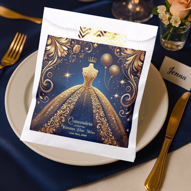 Royal Quinceañera Gold and Navy Princess Theme Favour Bag (Creator Uploaded)