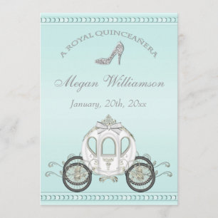 Royal Quinceañera Princess Coach & Sparkle Heels Invitation