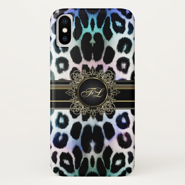Royal Rainbow Leopard Personalised iPhone X Case (Back)