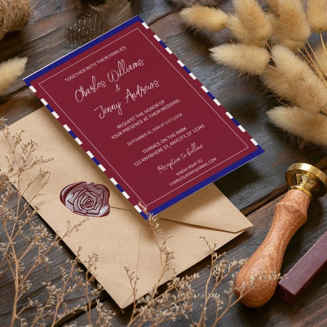 Royal Red and Blue Wedding Theme Invitation (Bright royal colors theme wedding invitation, try them out and have a royal wedding.)