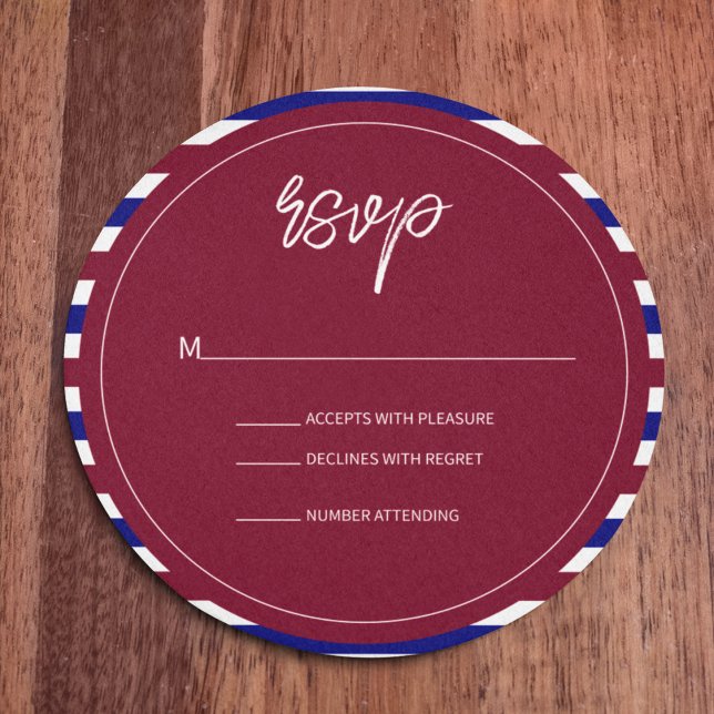 Royal Red and Blue Wedding Theme RSVP Card (Try out this round RSVP card to your wedding )