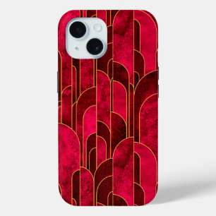 Royal Red and Gold Art Deco Pattern iPhone 15 Case