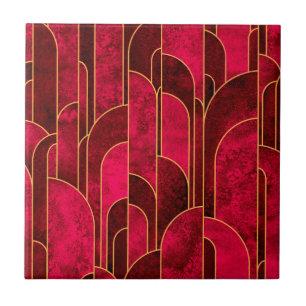 Royal Red and Gold Art Deco Pattern Ceramic Tile