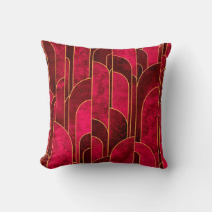 Royal Red and Gold Art Deco Pattern Cushion