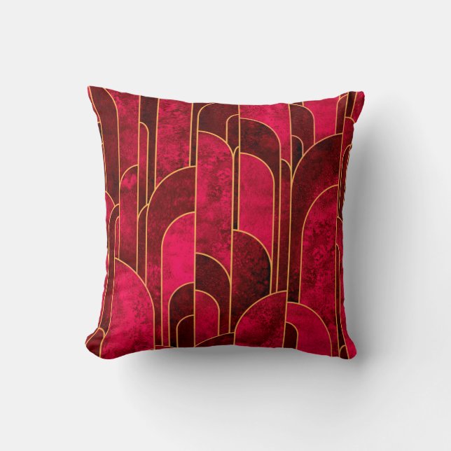 Royal Red and Gold Art Deco Pattern Cushion (Front)