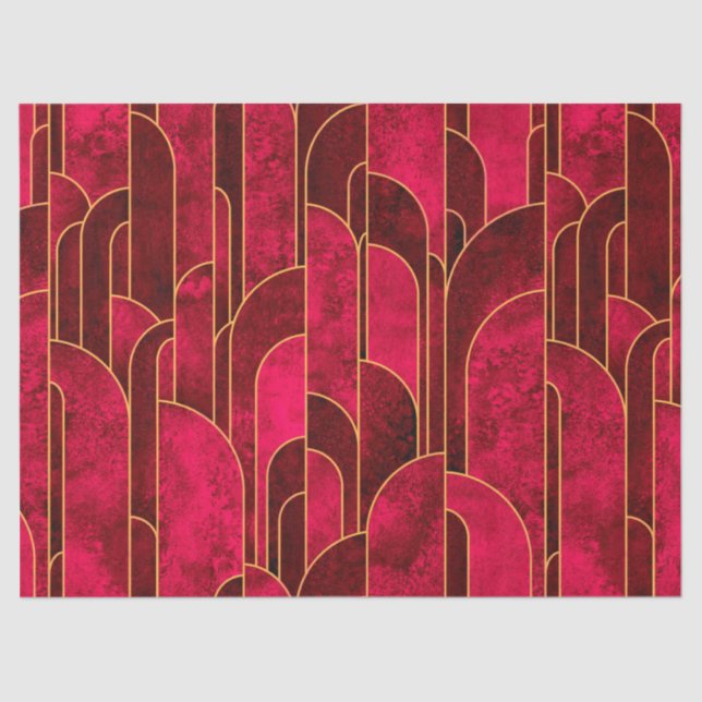 Royal Red and Gold Art Deco Pattern Tissue Paper (Front)