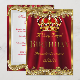 Royal Red Birthday party Gold Crown Invitation